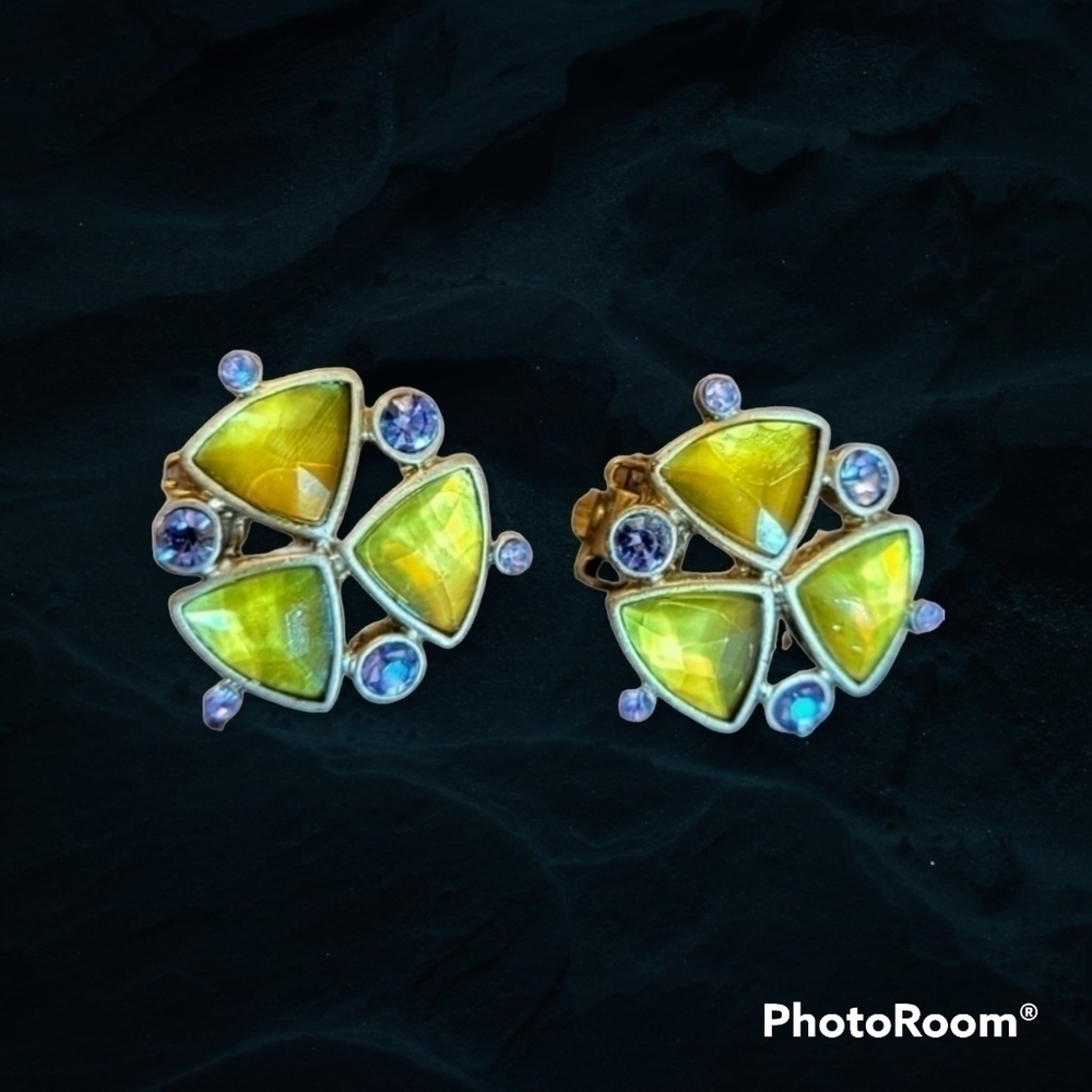 VTG Estate Geometric Baroque Acrylic Gem Atomic Mod Clip-on Earrings